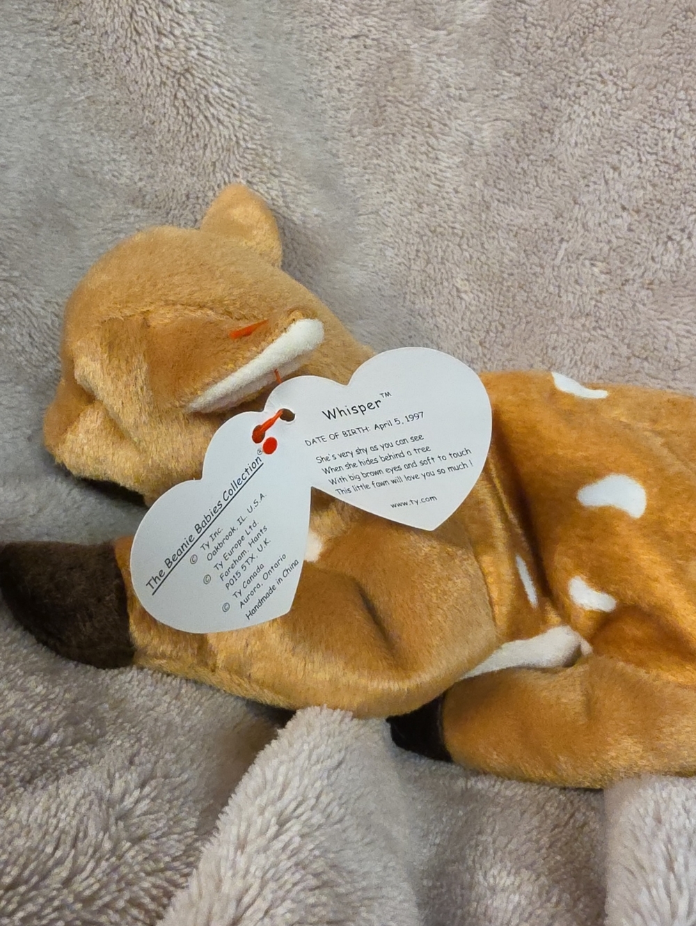 Ty Whisper Fawn and White Plush Deer Toy